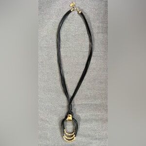 Milano by Nanni Italian Multi Strand Black Cord Necklace Gold Tone Statement